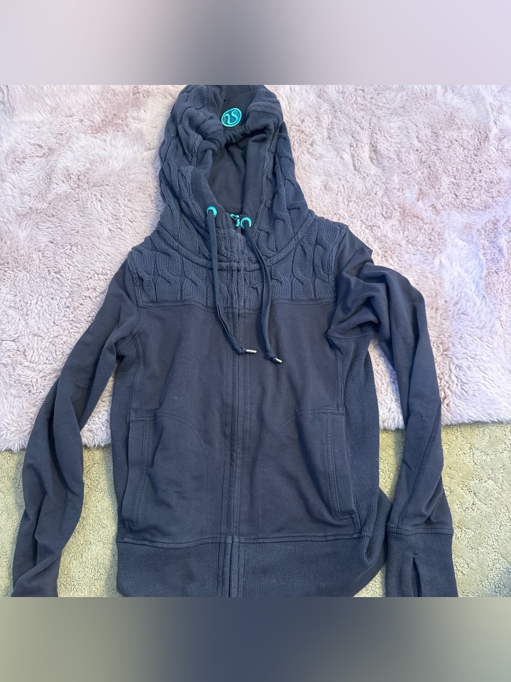 lululemon athletica Black Hooded Zip-Up Jacket with Quilted Yoke